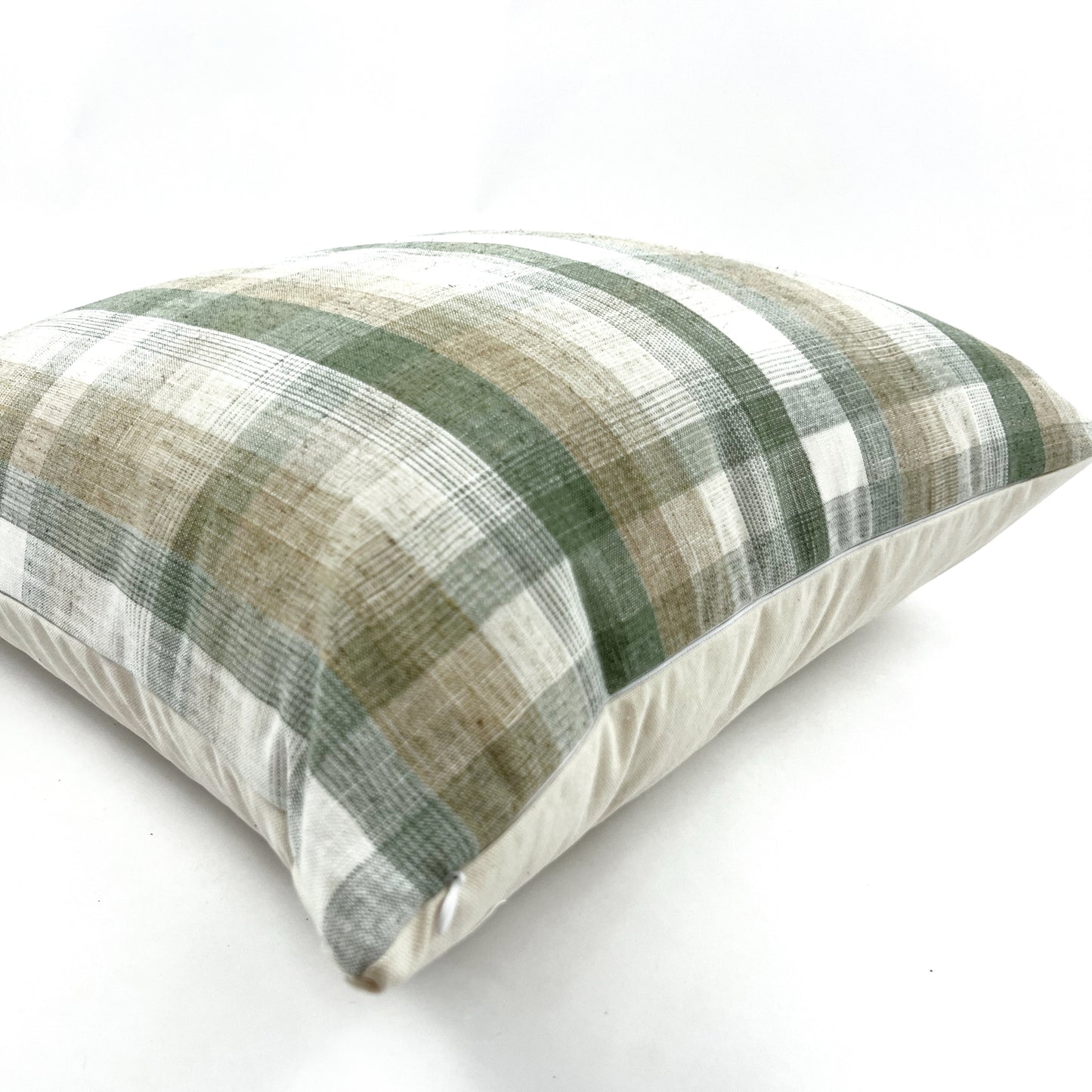 Green and beige plaid pillow cover