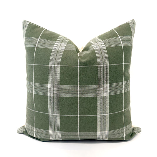 Pesto green plaid pillow cover