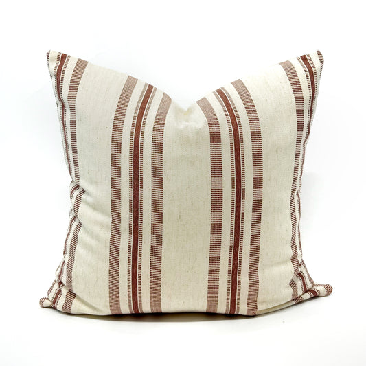 Cranberry and flax stripe pillow cover
