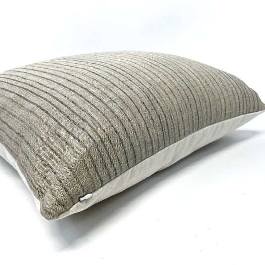 Beige and blue stripe linen pillow cover