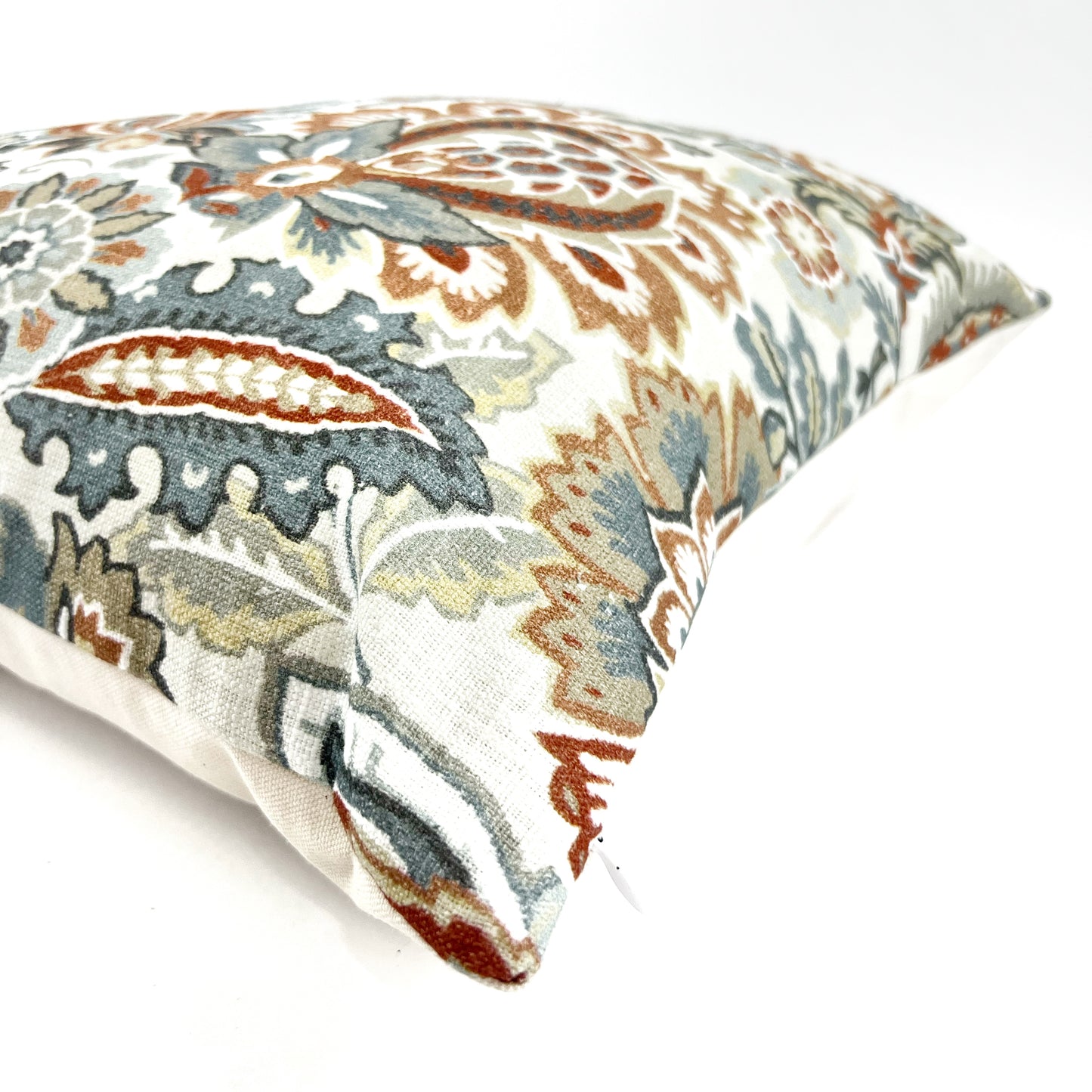 Rust and blue floral pillow cover