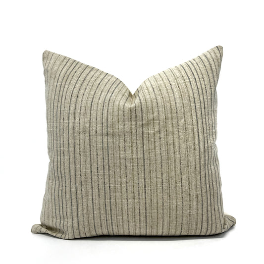 Beige and blue stripe linen pillow cover