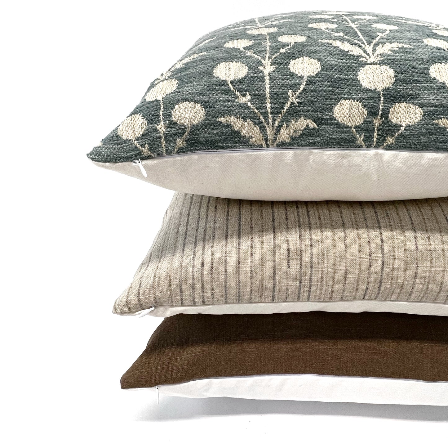 Beige and blue stripe linen pillow cover