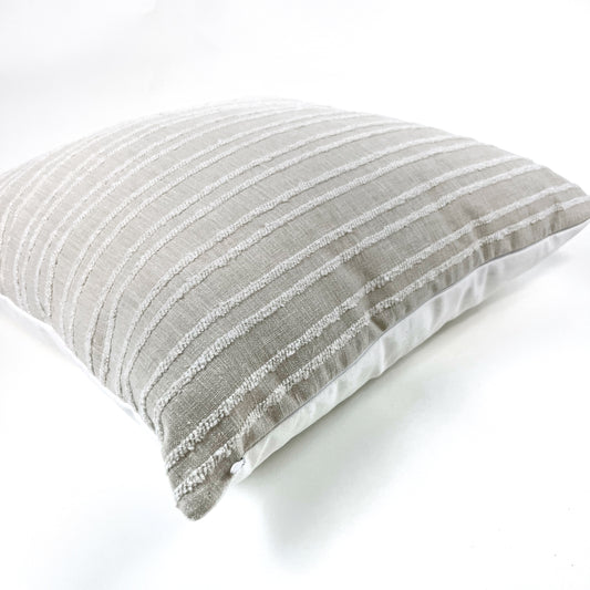 Beige and woven white stripe pillow cover