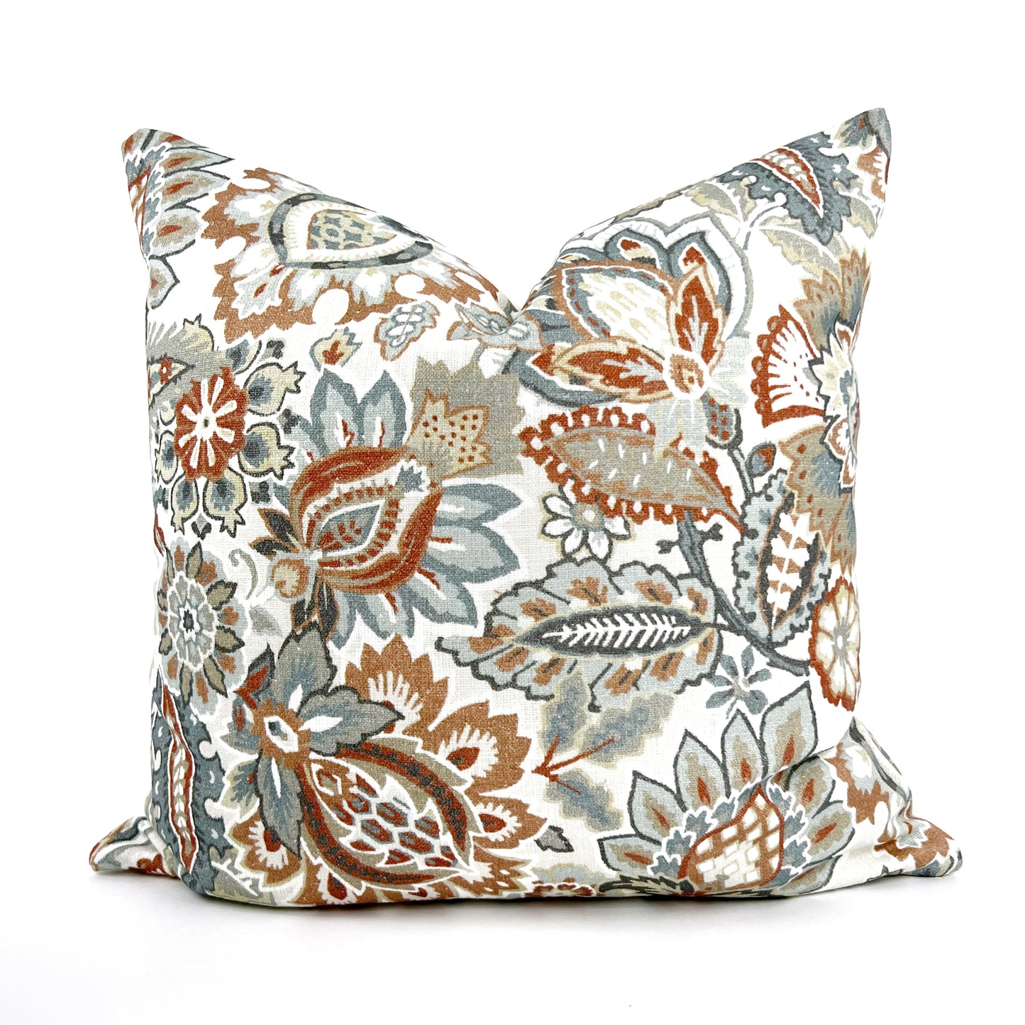 Rust and blue floral pillow cover