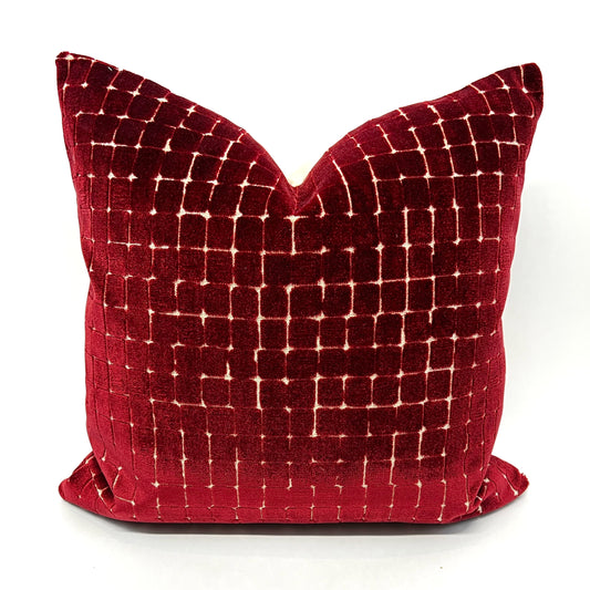 Cranberry red tile velvet pillow cover