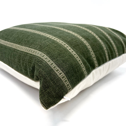 Olive green and beige stripe pillow cover