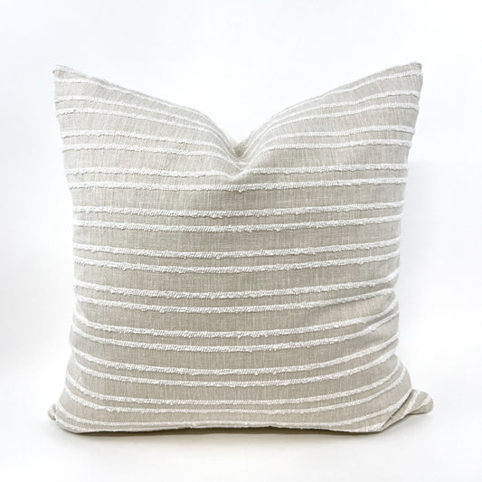 Beige and woven white stripe pillow cover