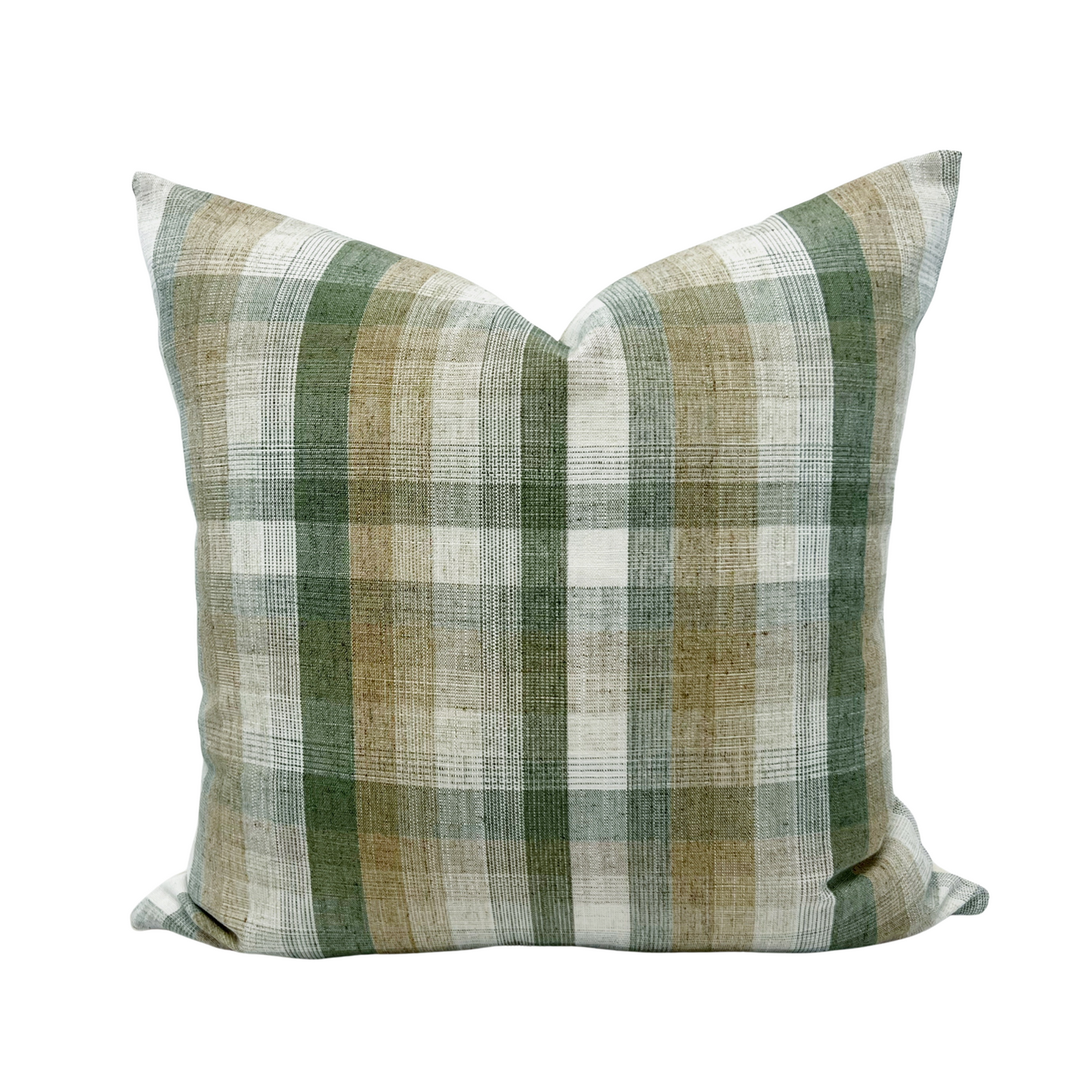 Green and beige plaid pillow cover
