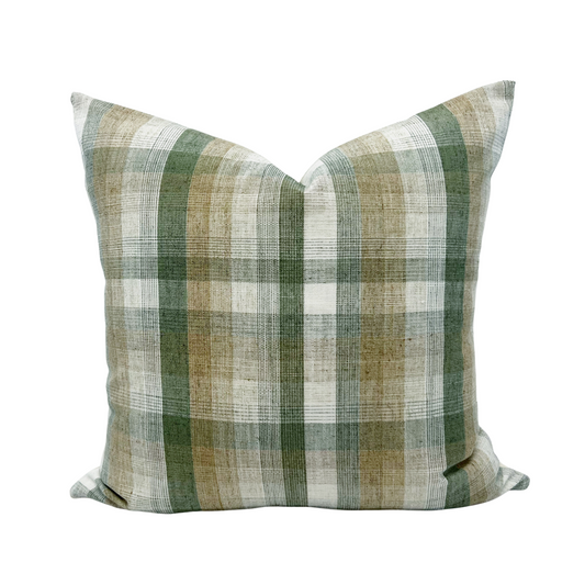Green and beige plaid pillow cover