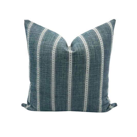 Denim blue and beige stripe pillow cover