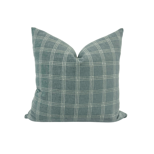 Chambray blue and white check pillow cover