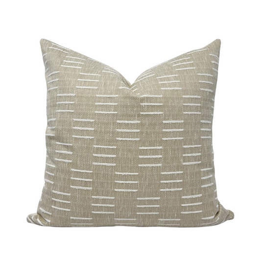 Creamy oatmeal and white woven dash pillow cover