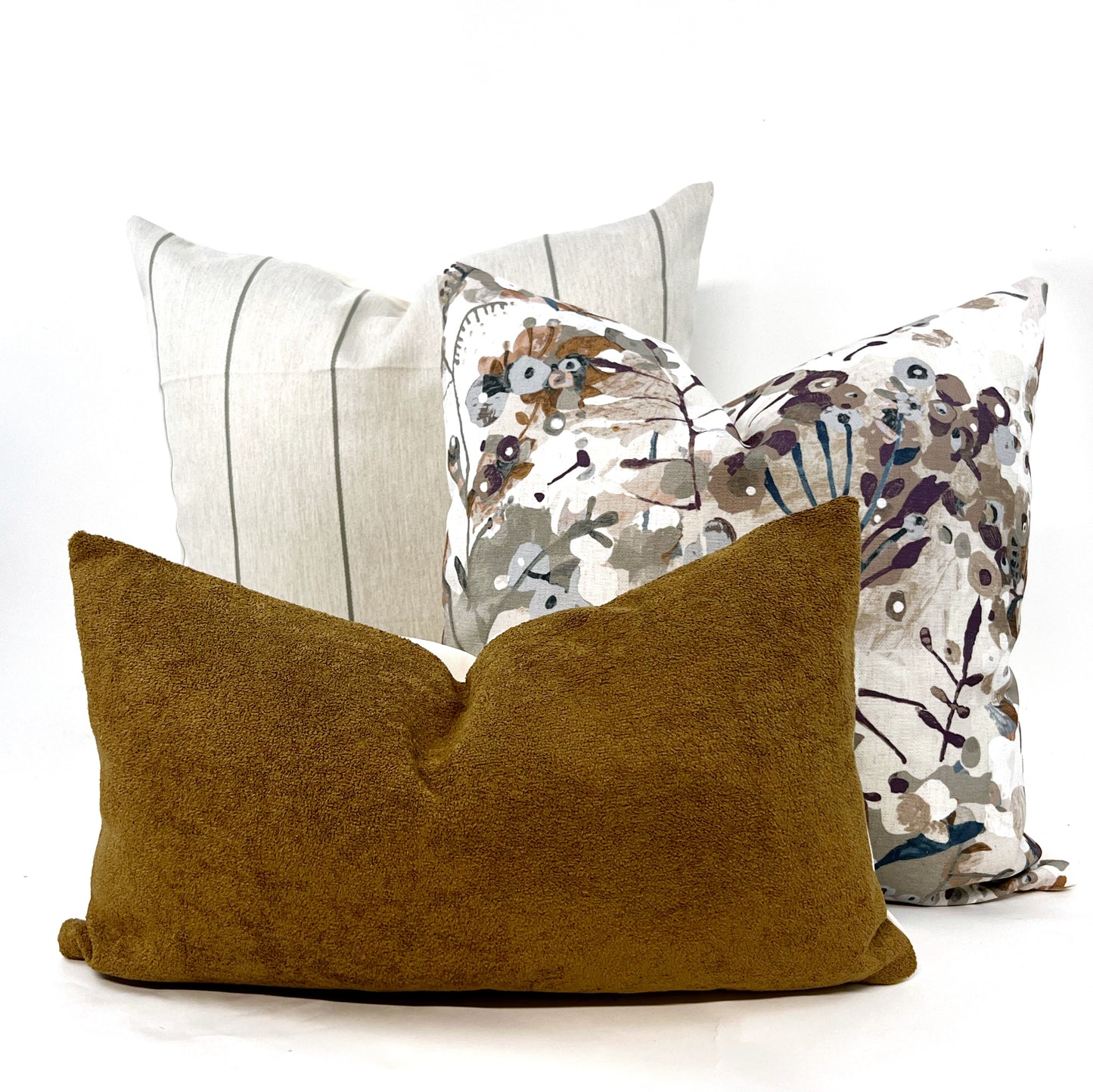 Purple and brown floral pillow cover