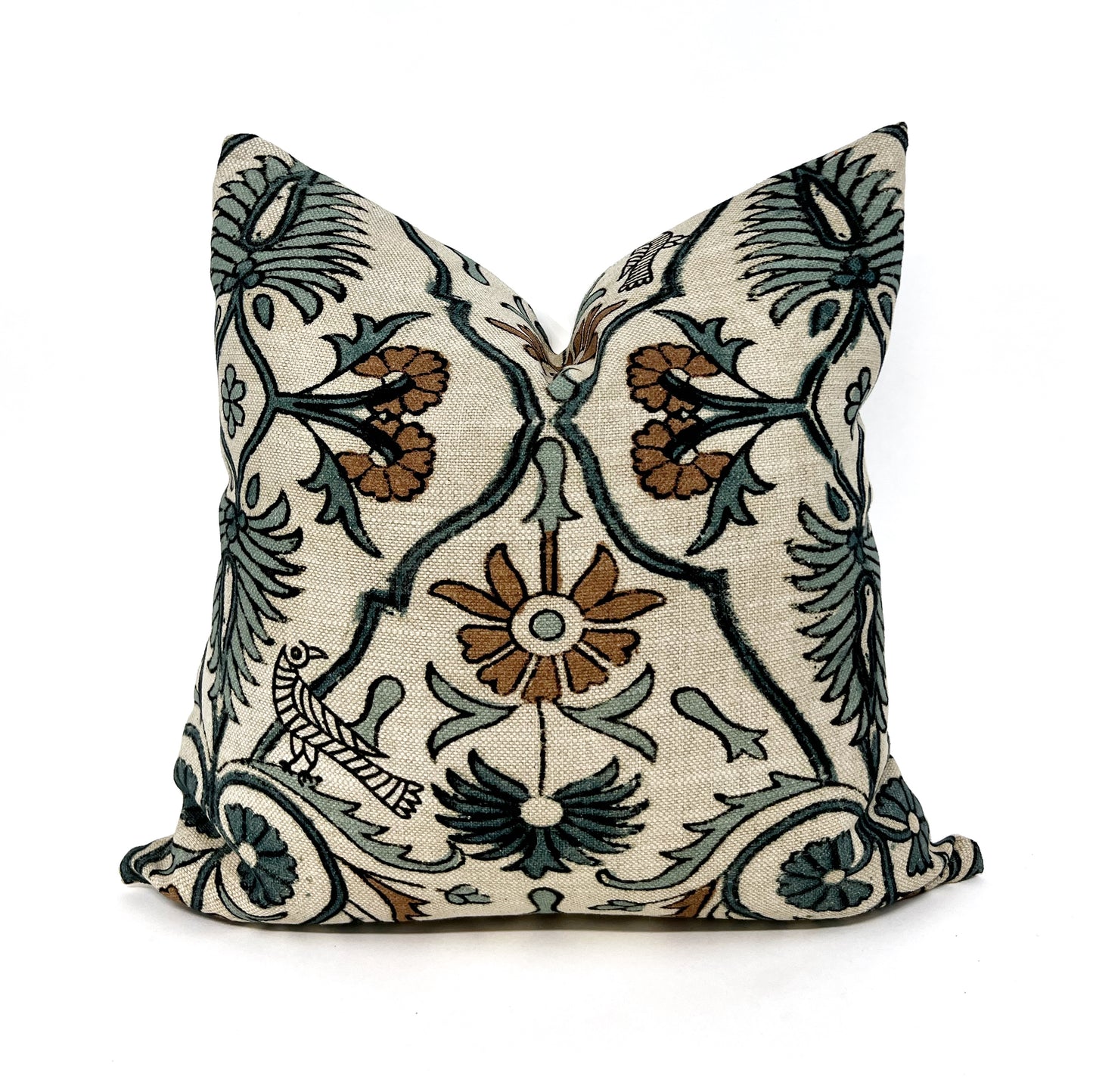 Pillow cover combination #3, indigo stripe pillow cover, blue and terra cotta floral pillow cover, clay windowpane pillow cover