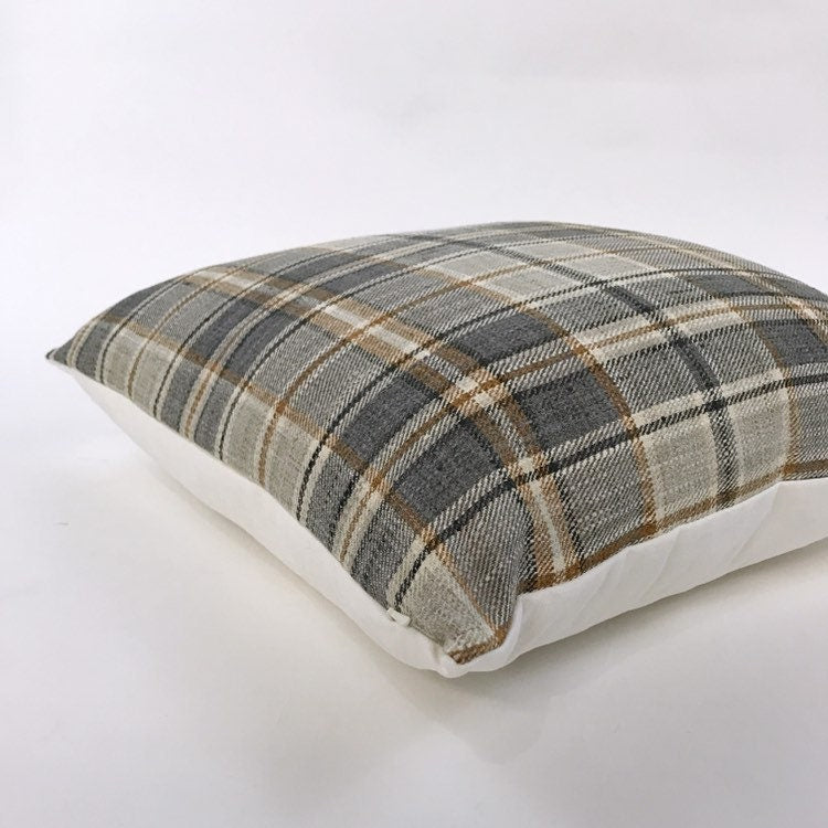 Gray and beige plaid pillow cover