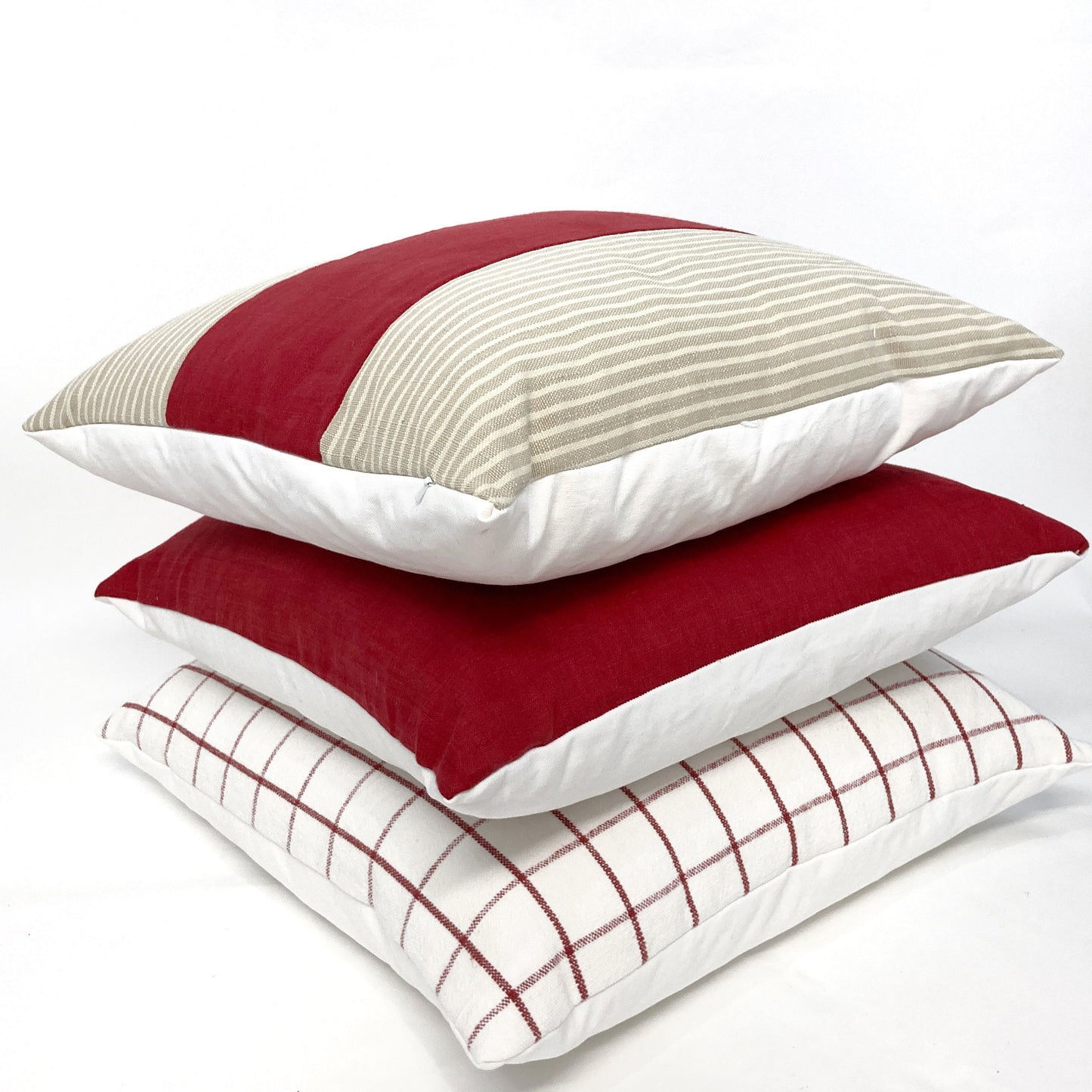 Red and beige stripe color block pillow cover