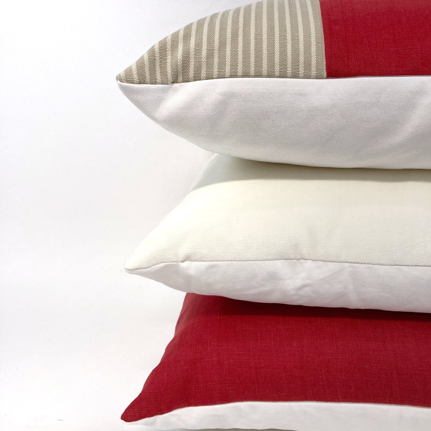 Red and beige stripe color block pillow cover