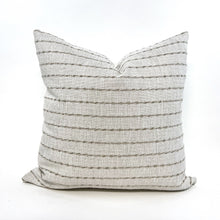 Load image into Gallery viewer, Pillow cover combo #4, cream and beige woven stripe pillow cover, dusty plum linen pillow cover, blue and beige medallion pillow cover

