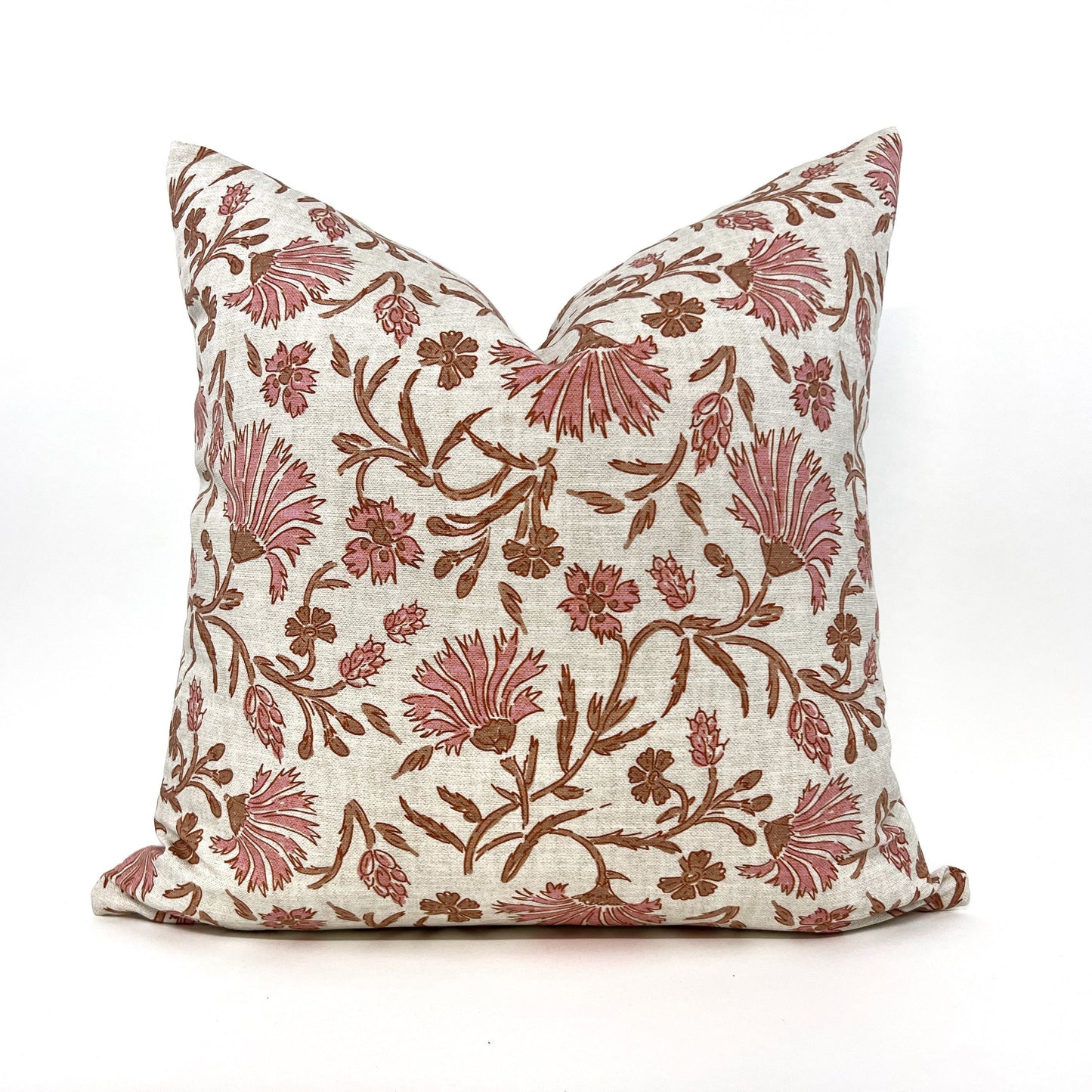 Pillow cover combination #11, harvest beige and woven cream pillow cover, pink wildflower pillow cover, copper brown linen blend pillow cover