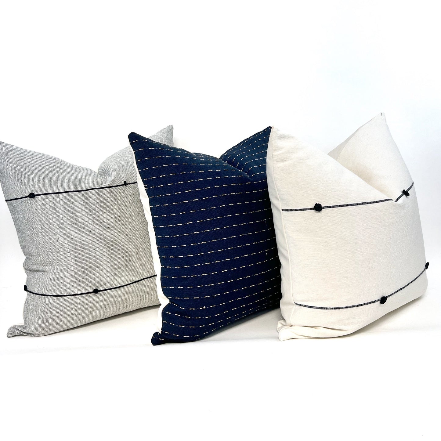 Hand-loomed Mexican gray and black stripe pillow cover