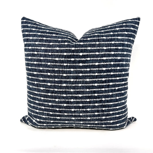 Indigo and white woven stripe pillow cover
