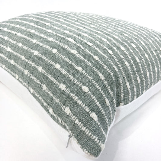 Turquoise and woven white stripe pillow cover