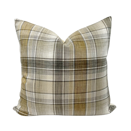 Gray and beige plaid pillow cover