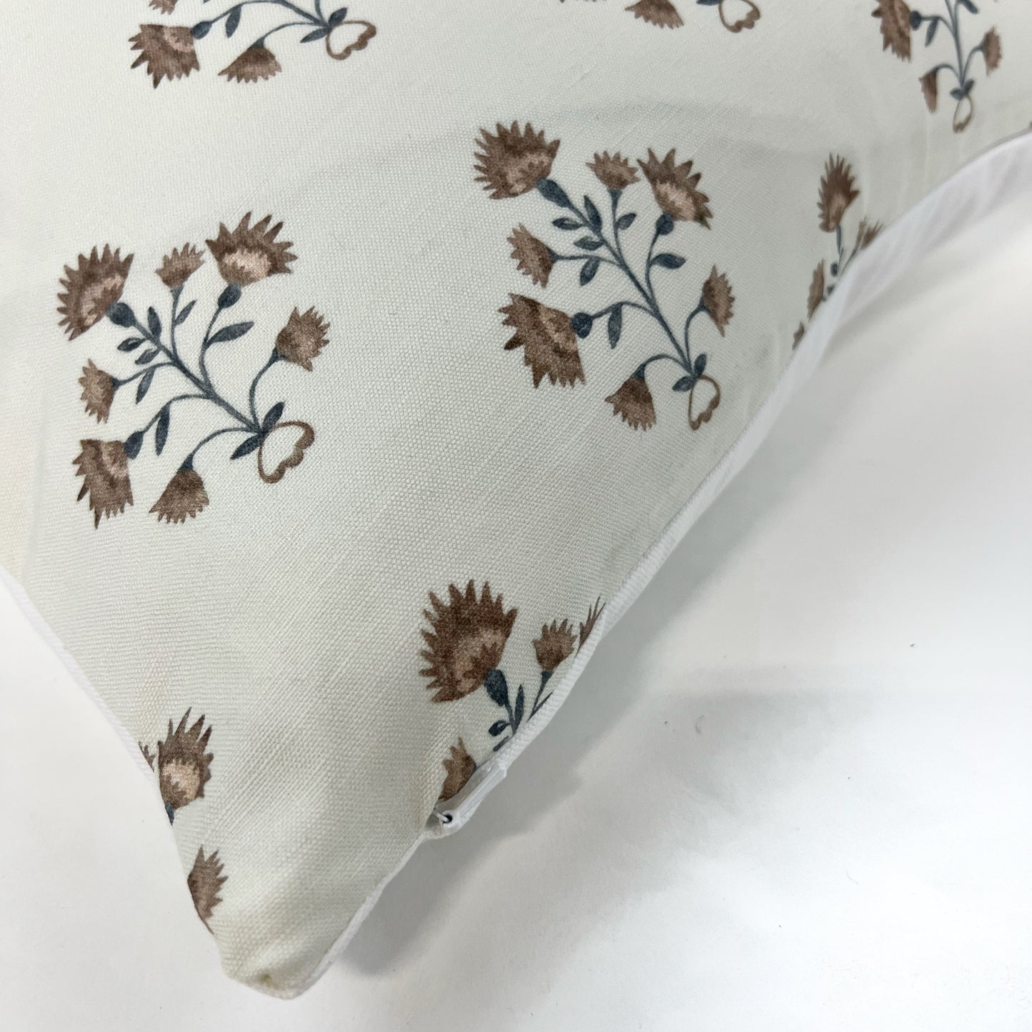 Brown and blue floral block pillow cover