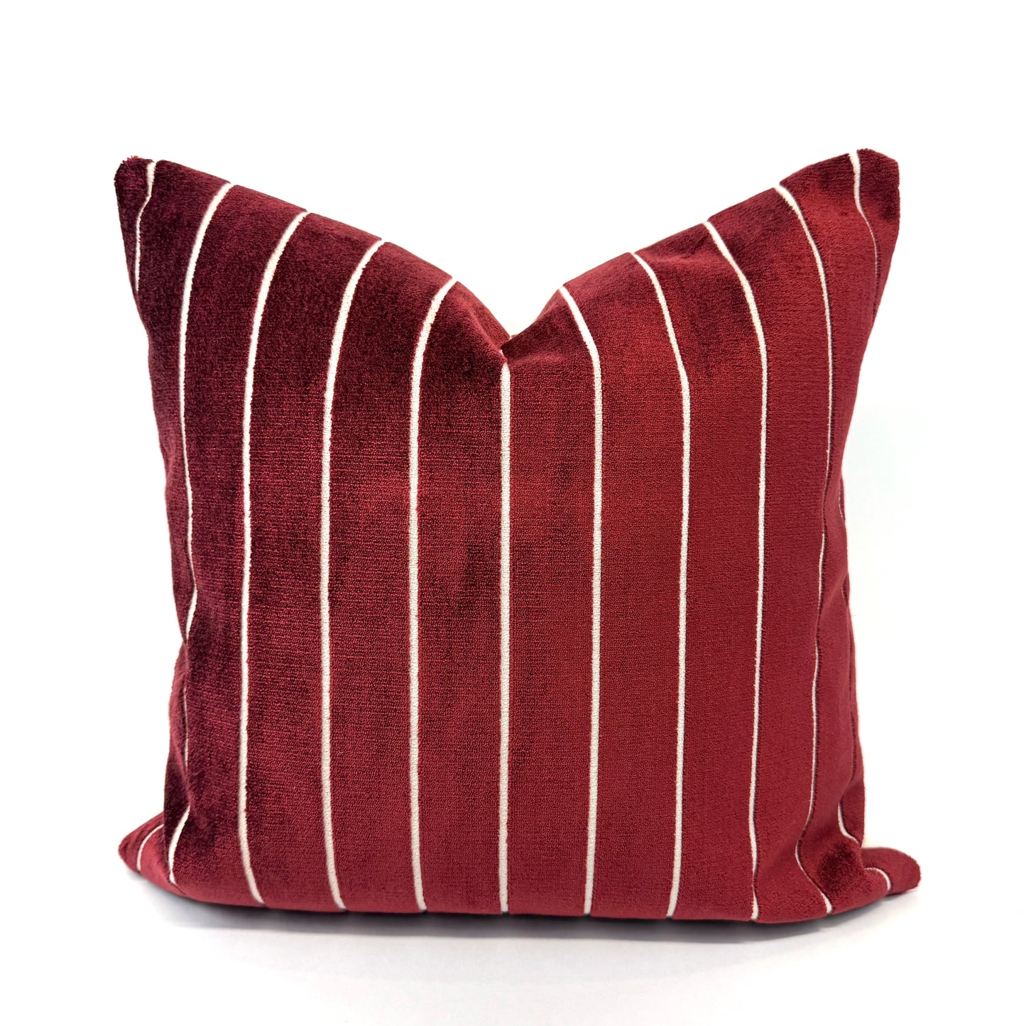 Red and white pinstripe velvet pillow cover