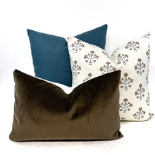 Load image into Gallery viewer, Brown and blue floral block pillow cover
