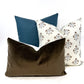 Brown and blue floral block pillow cover