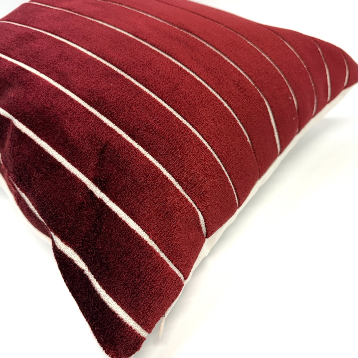 Red and white pinstripe velvet pillow cover