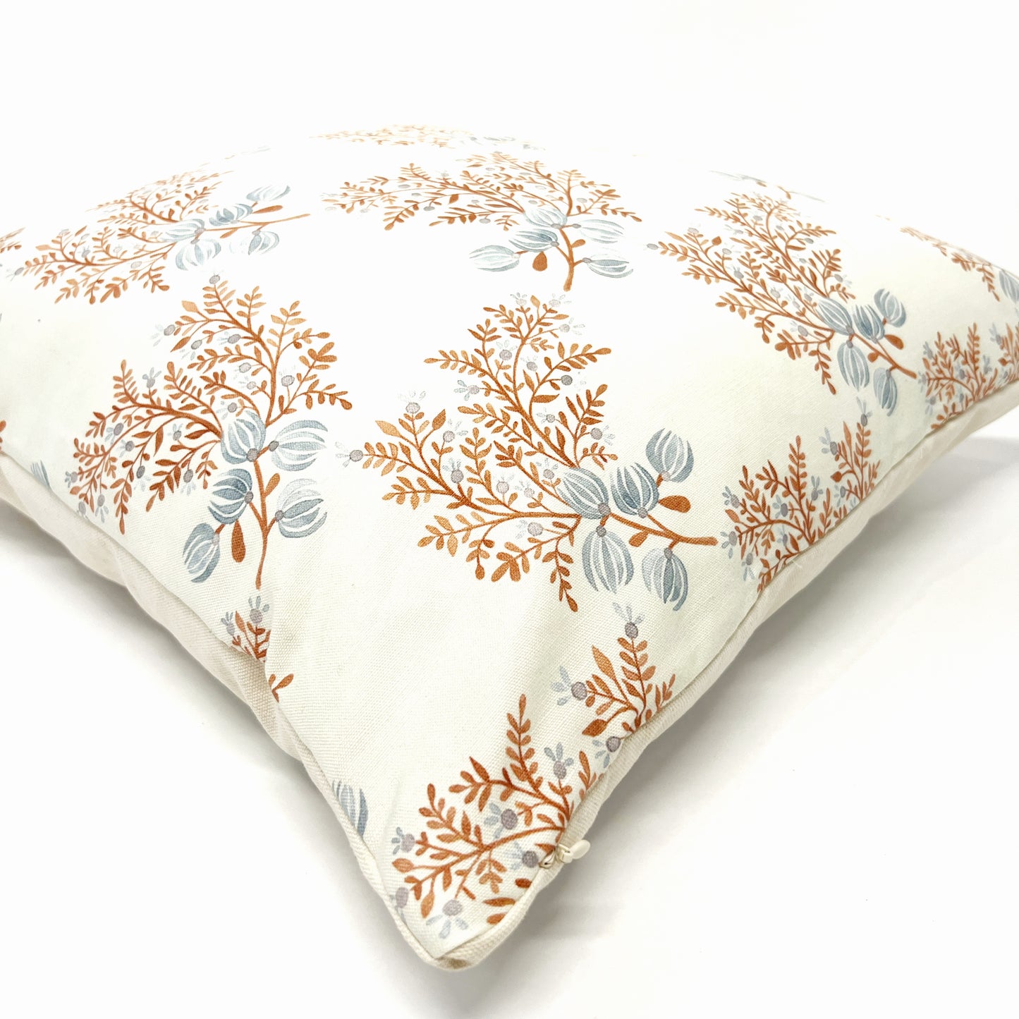 Dusty blue and terra cotta floral pillow cover