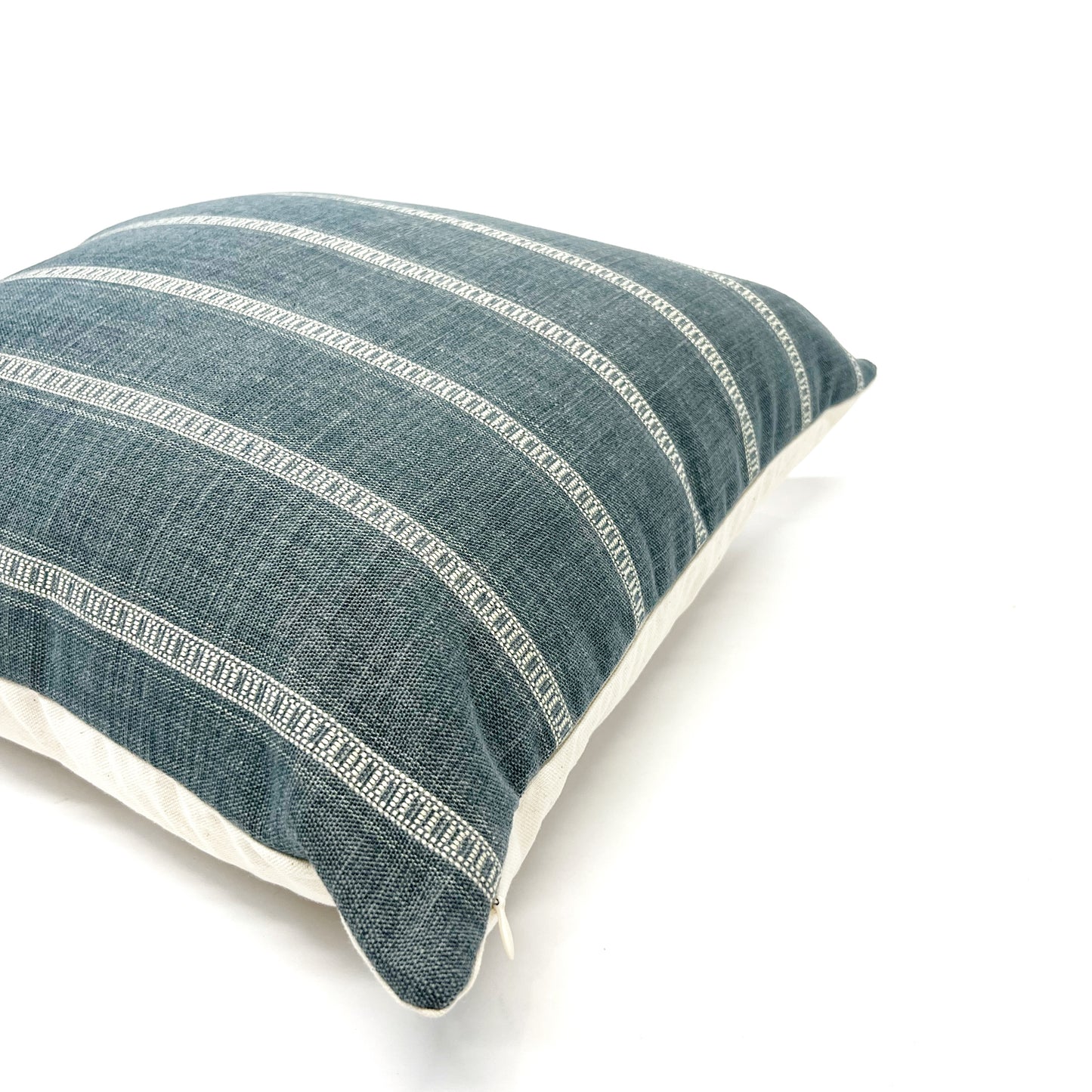 Denim blue and beige stripe pillow cover