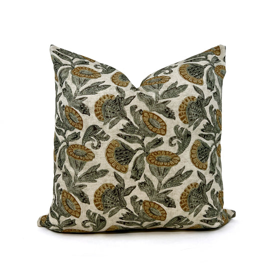 Eucalyptus green and yellow floral pillow cover