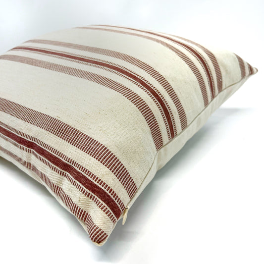 Cranberry and flax stripe pillow cover