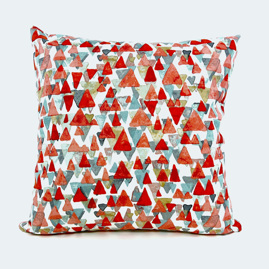 Coral and blue triangle outdoor pillow cover