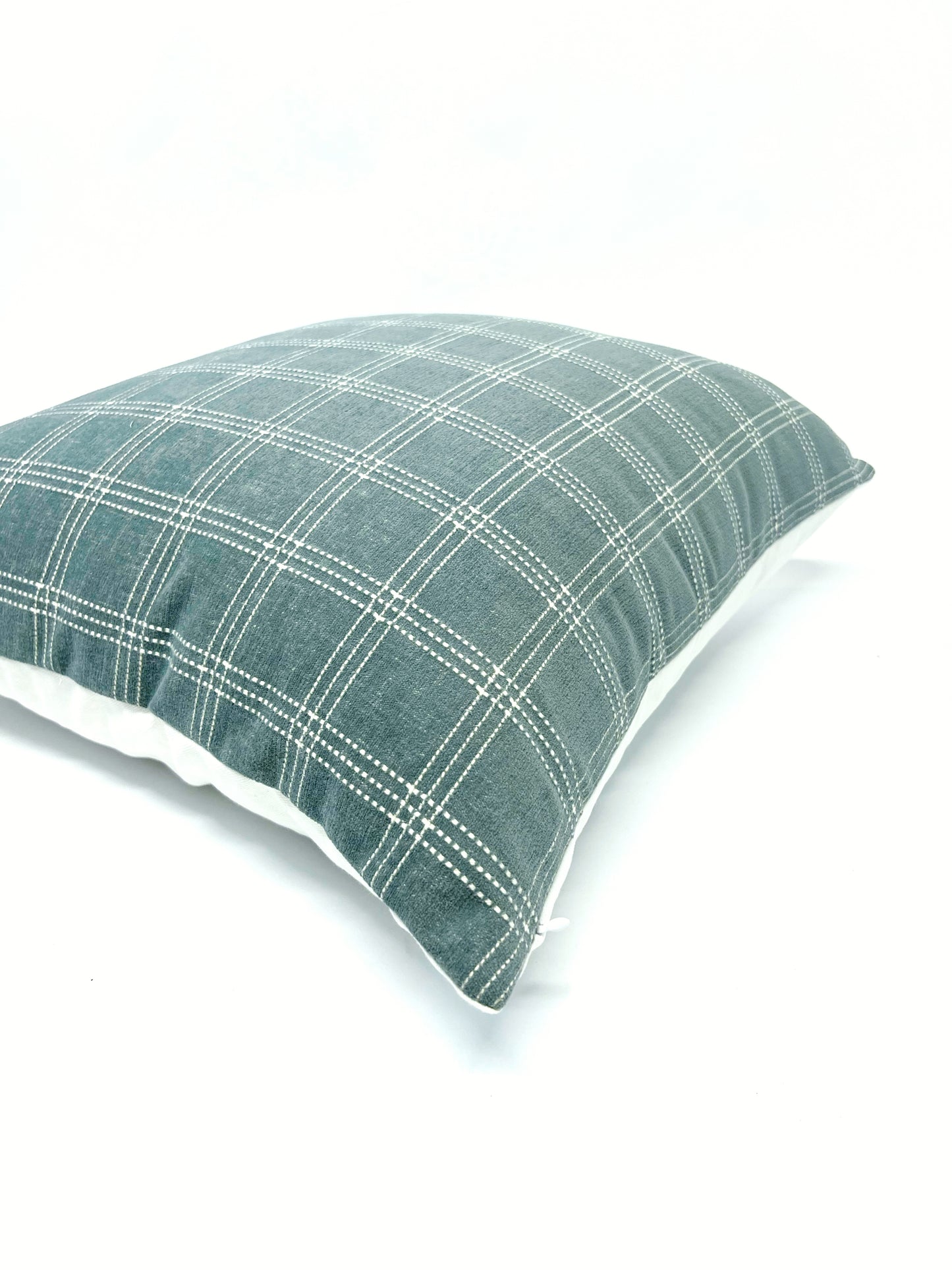 Chambray blue and white check pillow cover
