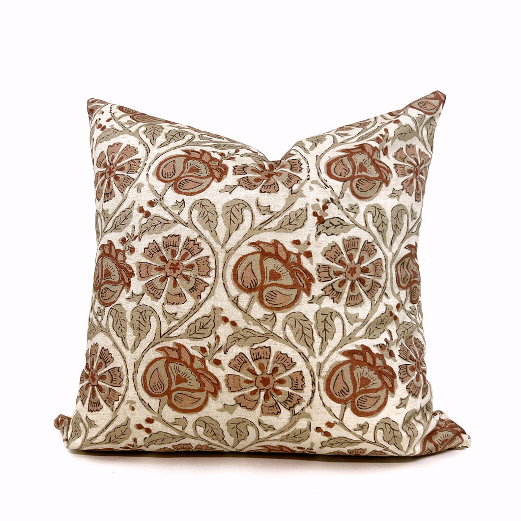 Coral and mauve floral pillow cover