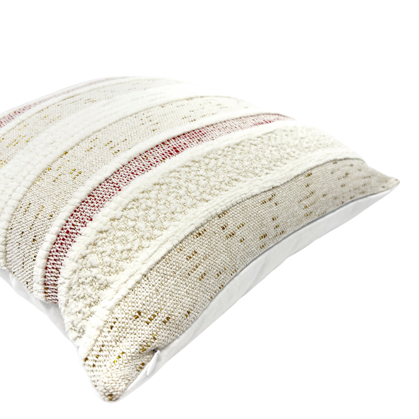 Cream, red and gold chunky woven stripe pillow cover