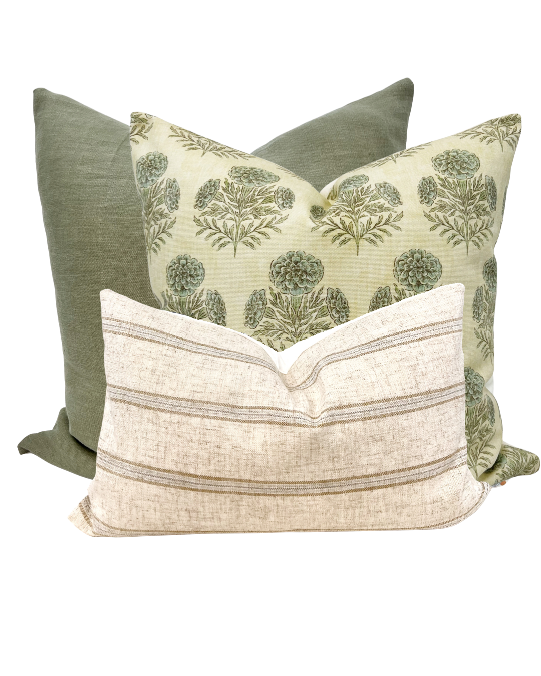 Blue and green marigold floral pillow cover