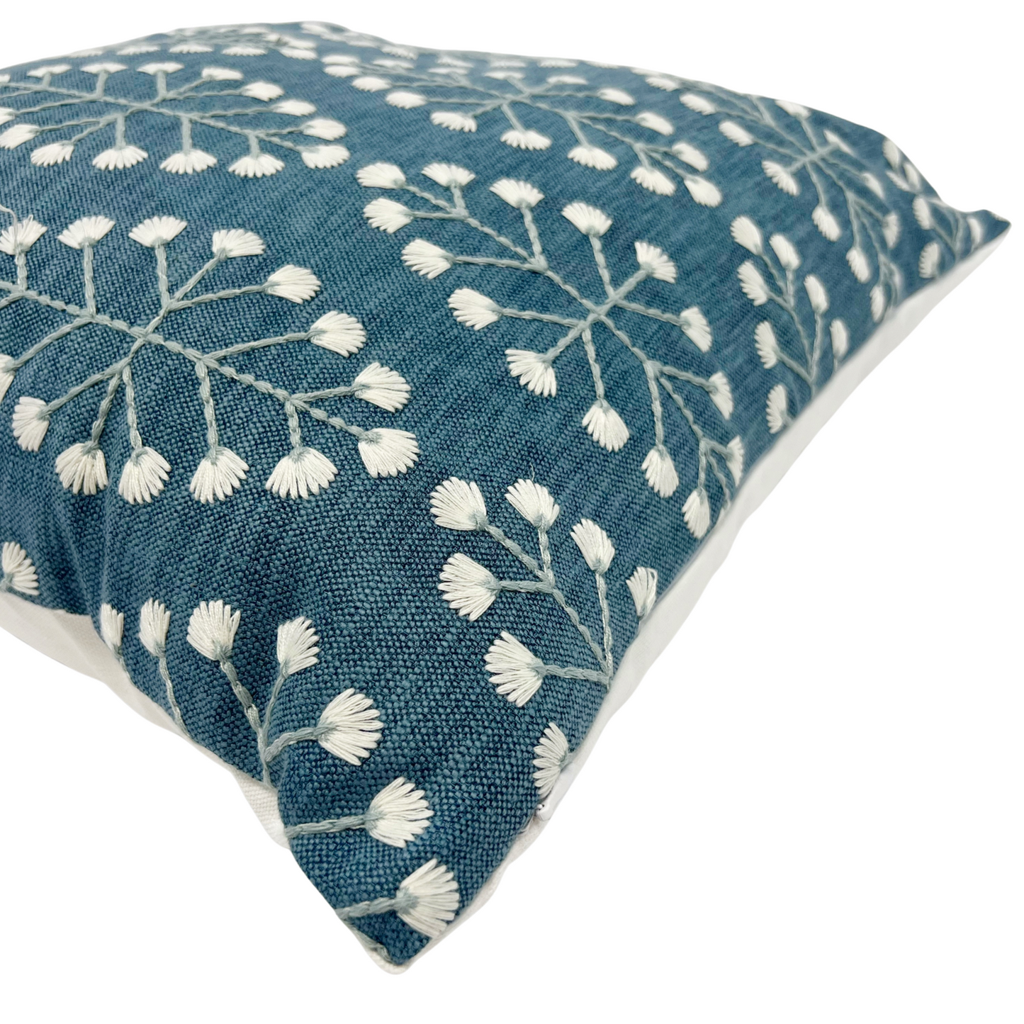 Blue and green embroidered floral pillow cover