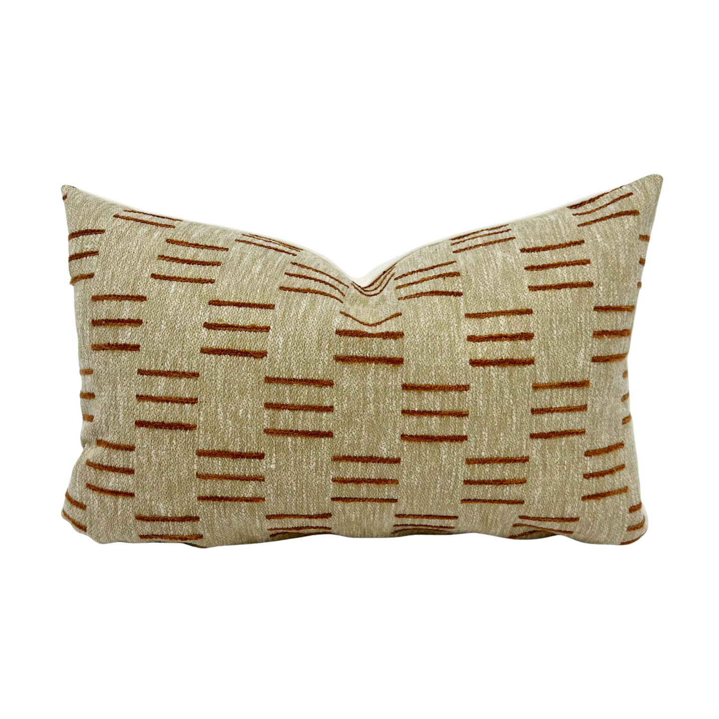Beige and woven rust dash stripe pillow cover