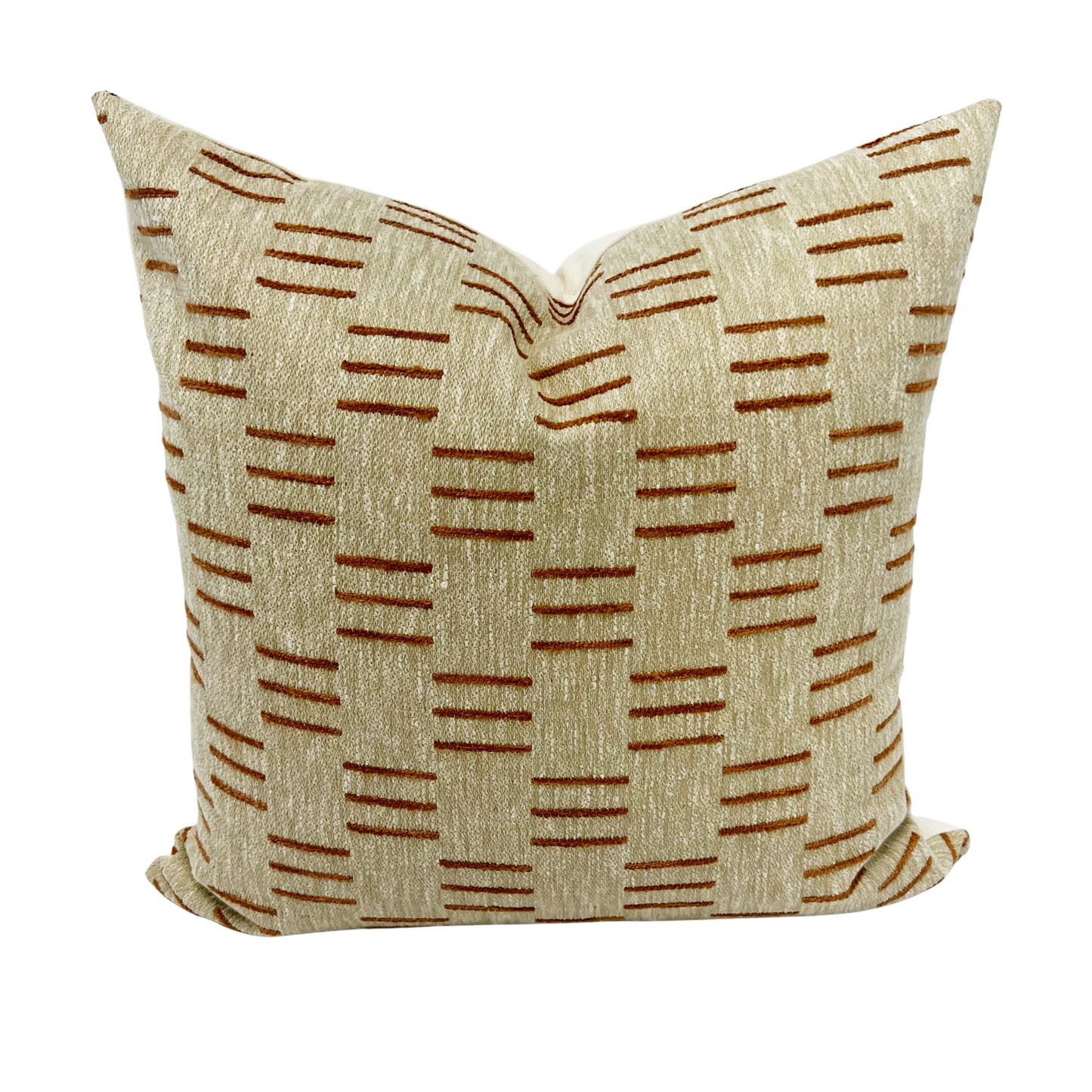 Beige and woven rust dash stripe pillow cover