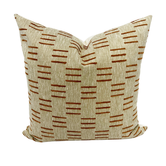 Beige and woven rust dash stripe pillow cover