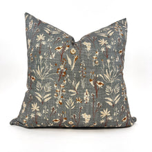 Load image into Gallery viewer, Rust and steel gray floral pillow cover
