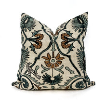 Load image into Gallery viewer, Blue and terra cotta floral pillow cover
