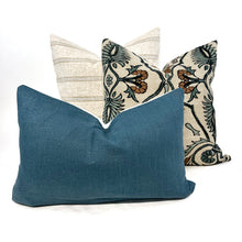 Load image into Gallery viewer, Blue and terra cotta floral pillow cover
