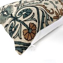 Load image into Gallery viewer, Blue and terra cotta floral pillow cover
